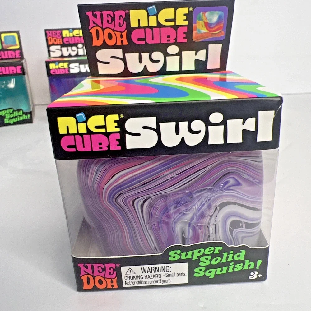 NeeDoh Nice Cube Swirl Set of 3 Green/Purple/Blue and 1 Nice Cube Squishy